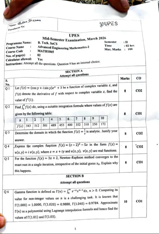 Mid-Sem 2026(March)[CSE], AEM-2 (Mathematics)