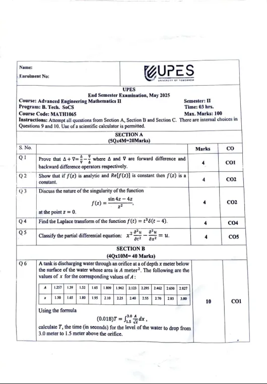 End-Sem 2025(May)[CSE], AEM-2 (Mathematics)
