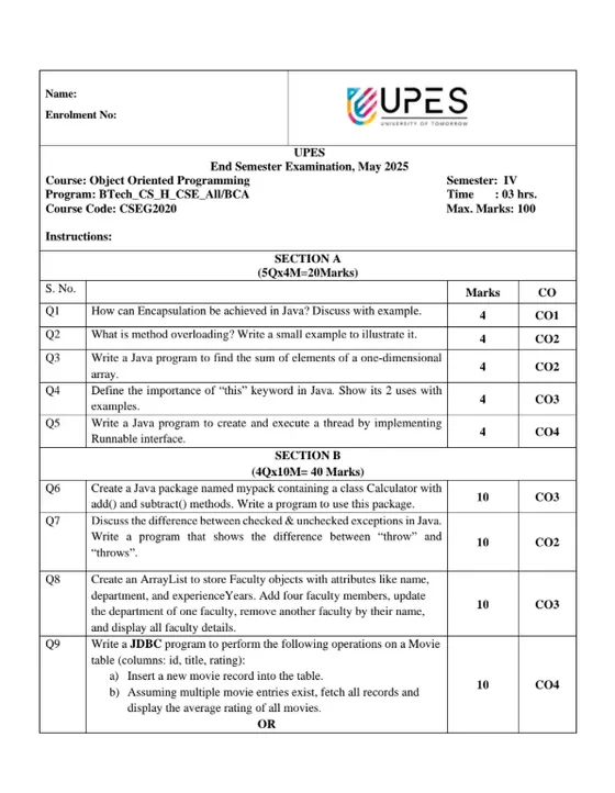 End-Sem 2025(May)[CSE], Object Oriented Programming