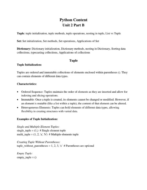 Unit 2: Collections and Functions[B], Python Programming