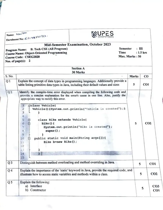 Mid-Sem 2023(Oct)[CSE], Object Oriented Programming