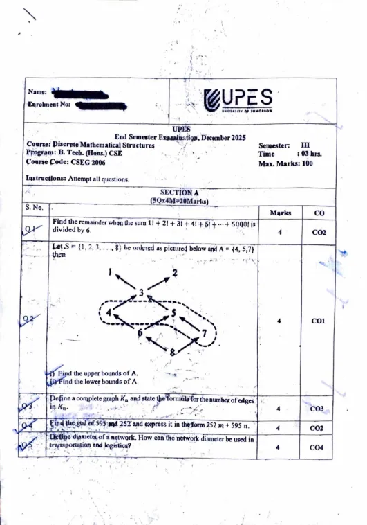 End-Sem 2025(Dec)[CSE], Discrete Mathematical Structures