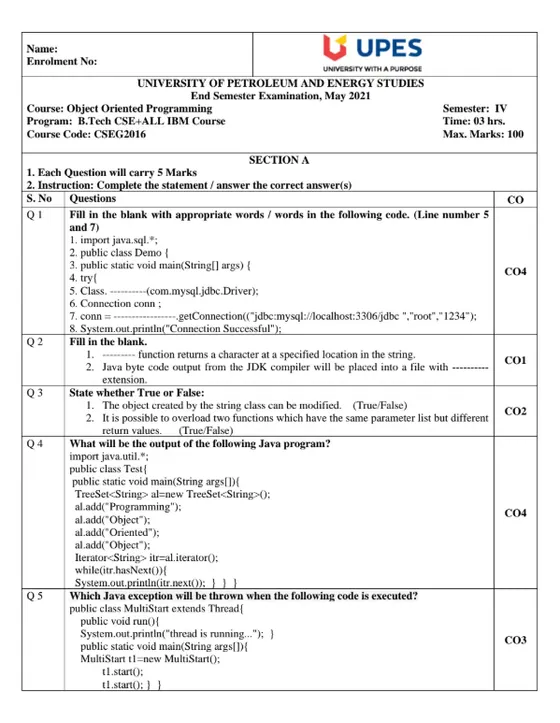 End-Sem 2021(May)[CSE], Object Oriented Programming