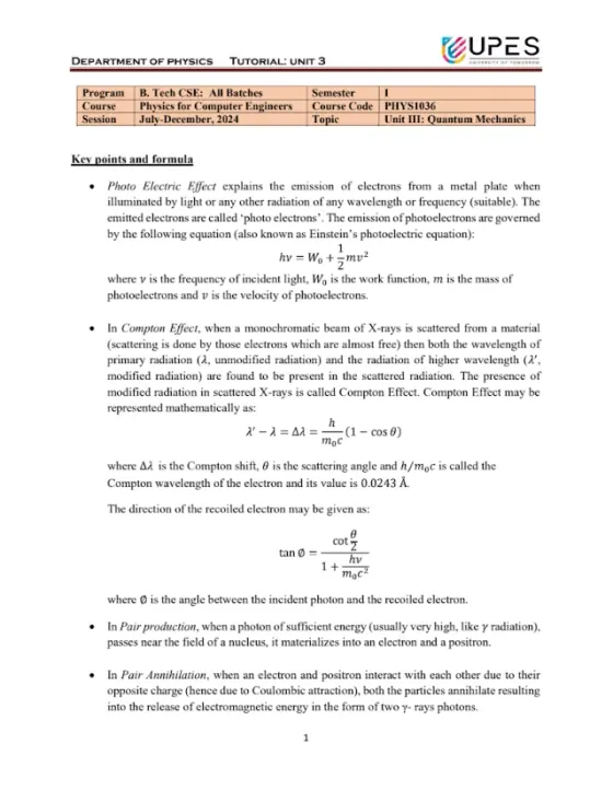 Tutorial Sheet[Unit 3], Physics