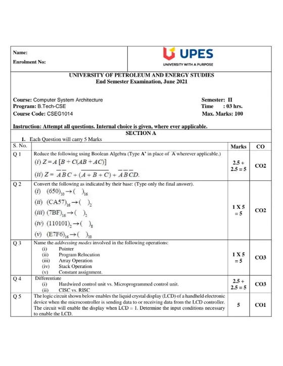 End-Sem 2021(June)[CSE], Computer Organisation & Architecture