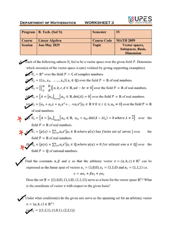 Worksheet 3 ✅Solved, Linear Algebra