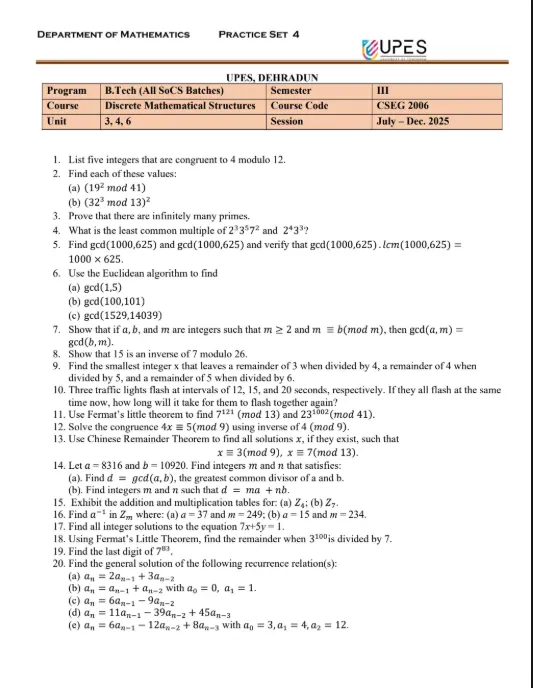 Practise Set 4[+Solutions], Discrete Mathematical Structures
