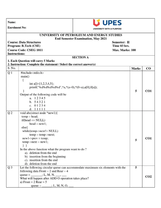 End-Sem 2021(May)[CSE], Data Structures & Algorithms