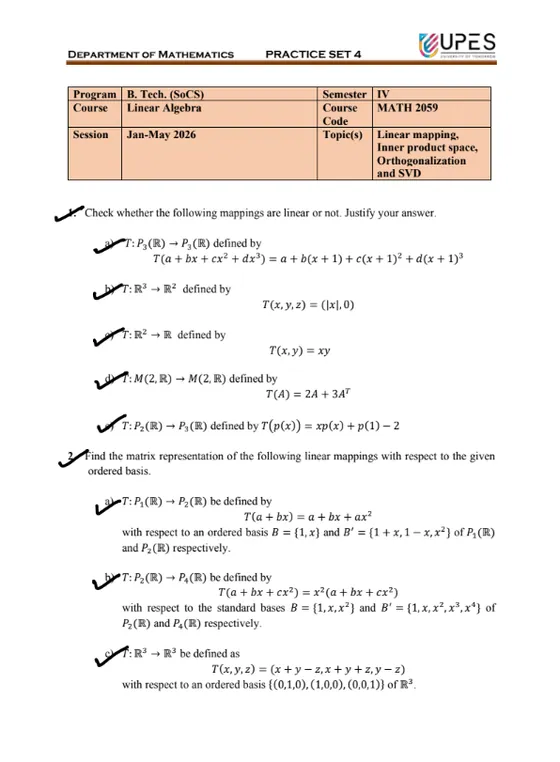 Practise Set 4 ✅Solved, Linear Algebra