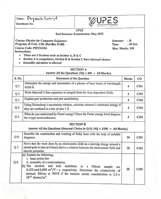 End-Sem 2025(May)[CSE], Physics