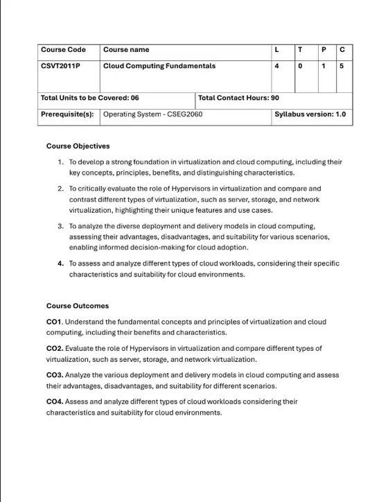 Course Content, Cloud Computing
