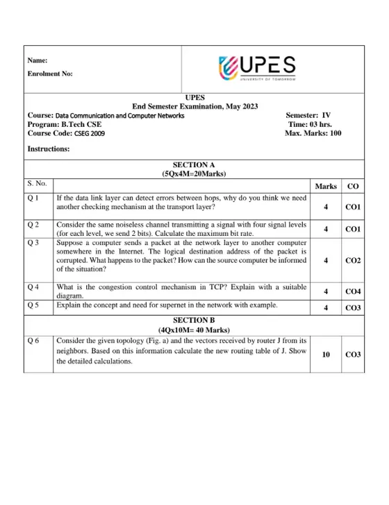 End-Sem 2023(May)[CSE], Data Communication & Networks