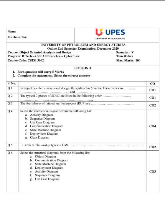 End-Sem 2020(Dec)[CSE], Object Oriented Analysis and Design