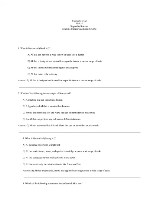 Unit 1 Question Bank, Elements of AIML