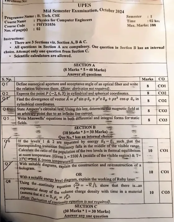 Mid-Sem 2024(October)[CSE], Physics