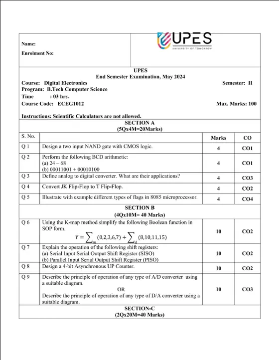 End-Sem 2024(May)[CSE], Digital Electronics