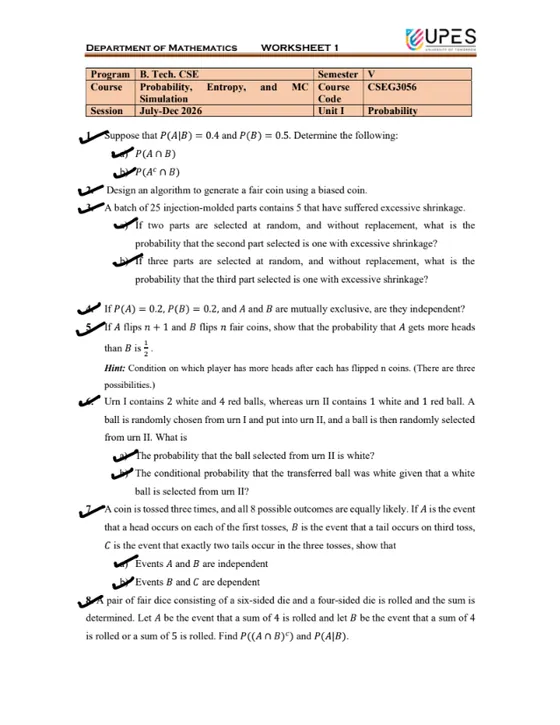 WorkSheet 1, Probability, Entropy, and MC Simulation