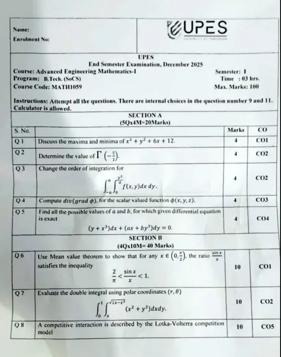 End-Sem 2025(Dec)[CSE], AEM-1 (Mathematics)