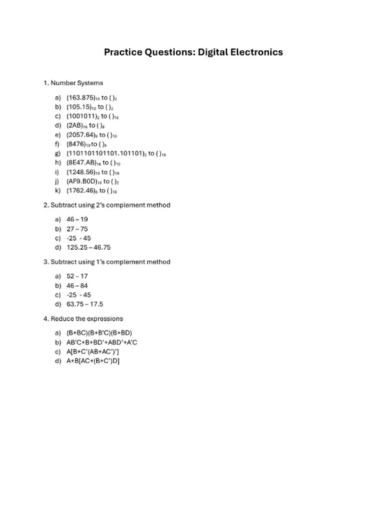 Practise Qs, Digital Electronics