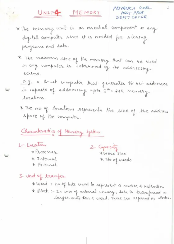 Unit 4: Memory Organisation, Computer Organisation & Architecture