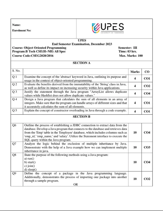 End-Sem 2023(Dec)[CSE], Object Oriented Programming