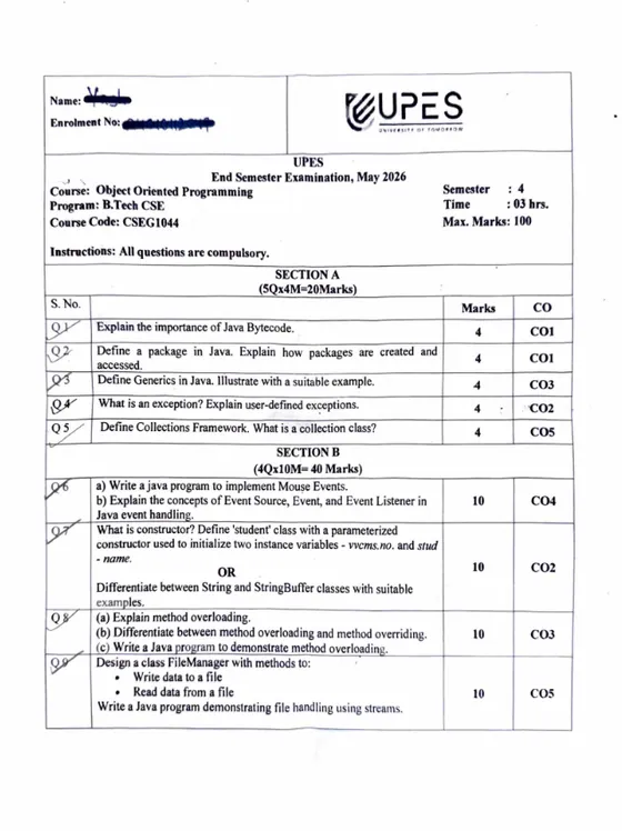 End-Sem 2026(May)[CSE], Object Oriented Programming