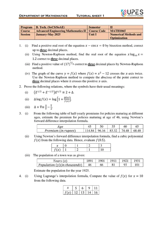 Tutorial Sheet 1[+Workings], AEM-2 (Mathematics)