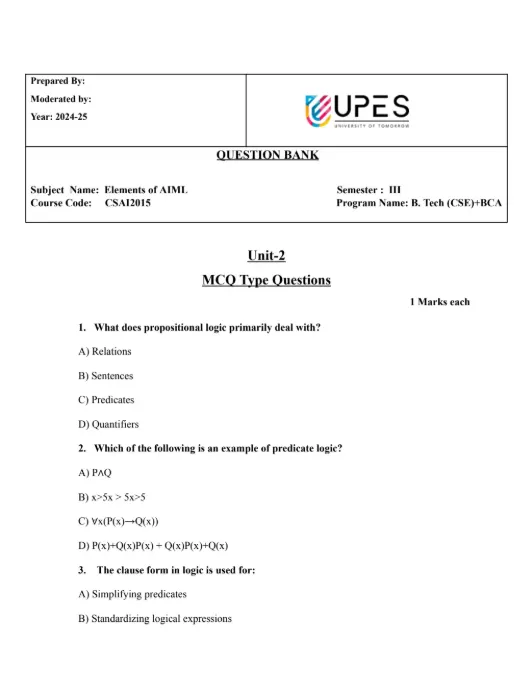Unit 2 Question Bank, Elements of AIML