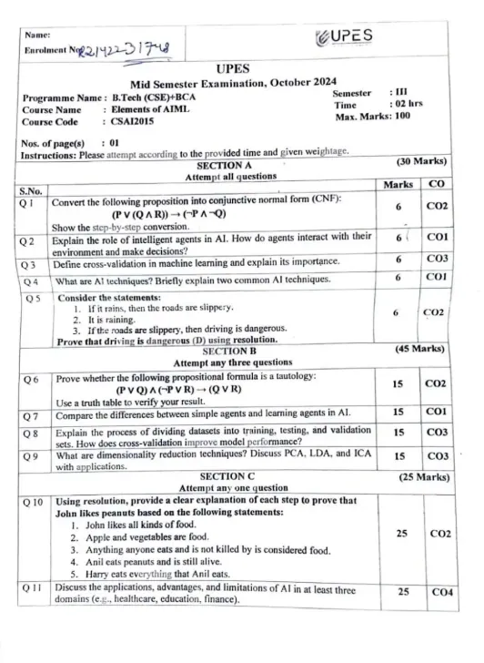 Mid-Sem 2024(Oct)[CSE], Elements of AIML