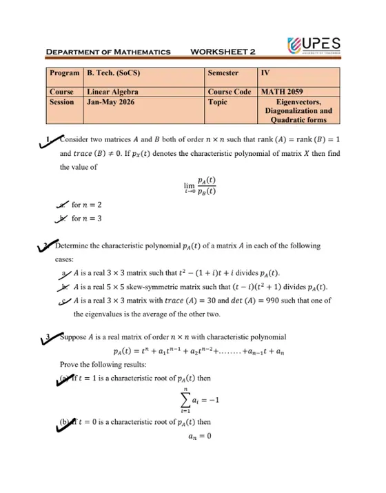 Worksheet 2 ✅Solved, Linear Algebra