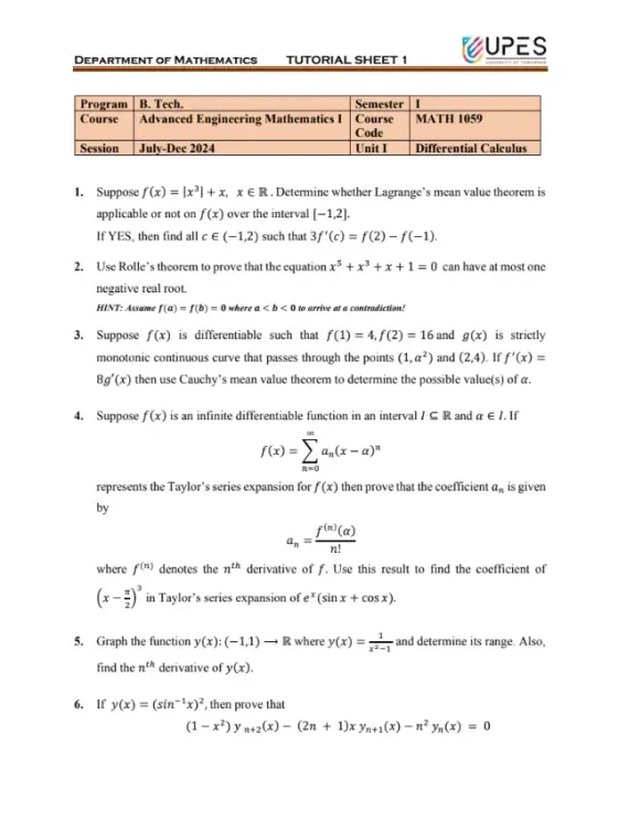 Tutorial Sheet 1[Solved], AEM-1 (Mathematics)