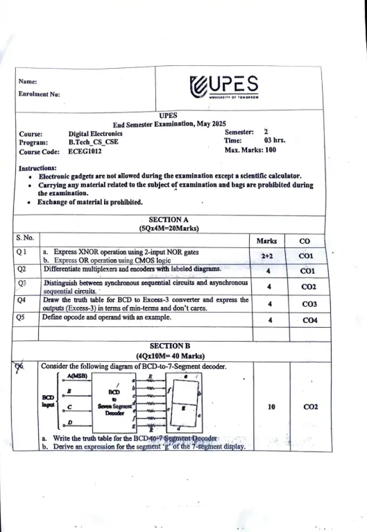 End-Sem 2025(May)[CSE], Digital Electronics