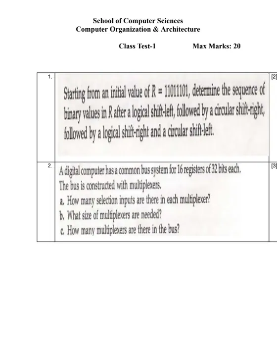 Class Test 1, Computer Organisation & Architecture