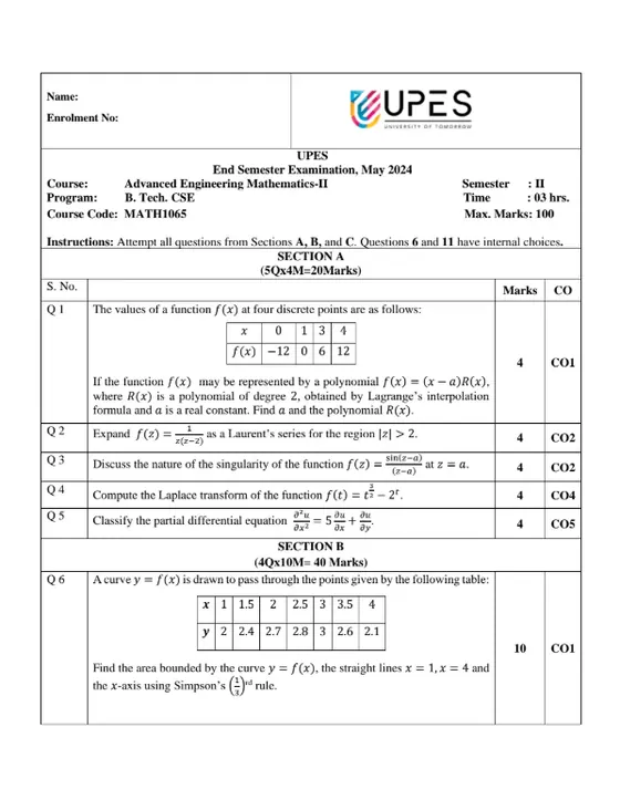 End-Sem 2024(May)[CSE], AEM-2 (Mathematics)