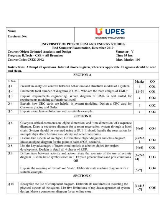End-Sem 2019(Dec)[CSE], Object Oriented Analysis and Design