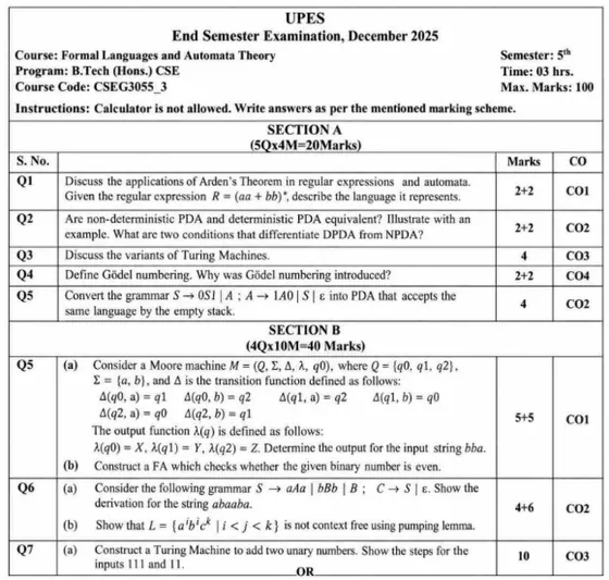 End-Sem 2025(December)[CSE], Formal Languages and Automata Theory