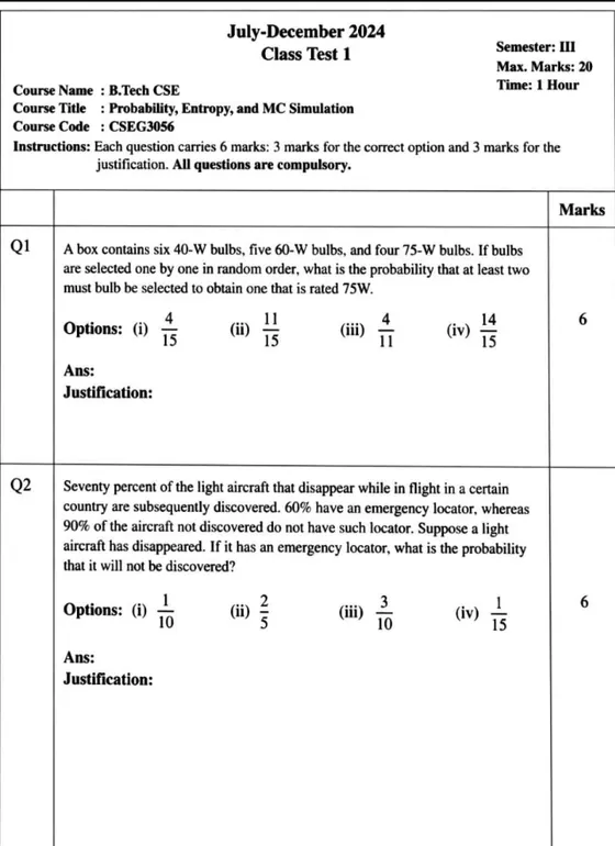 WorkSheet 1, Probability, Entropy, and MC Simulation