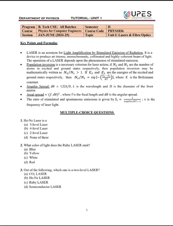 Tutorial Sheet [Unit 1][+Workings], Physics