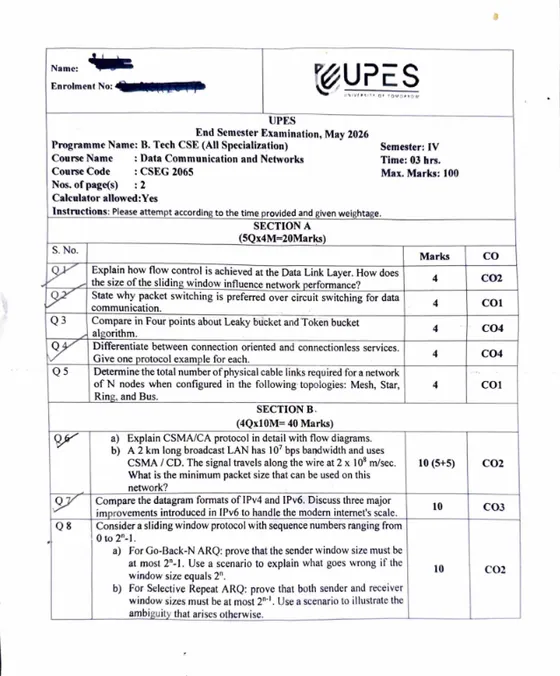 End-Sem 2026(May)[CSE], Data Communication & Networks
