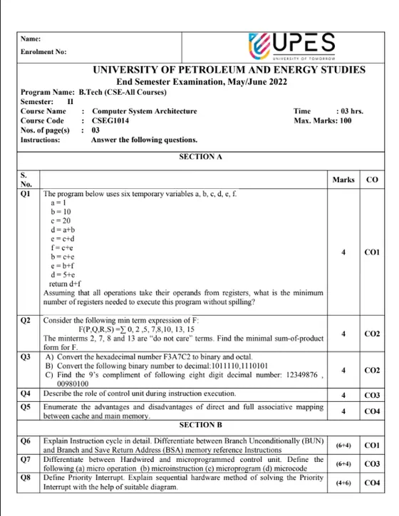 End-Sem 2022(May)[All Branches], Computer Organisation & Architecture