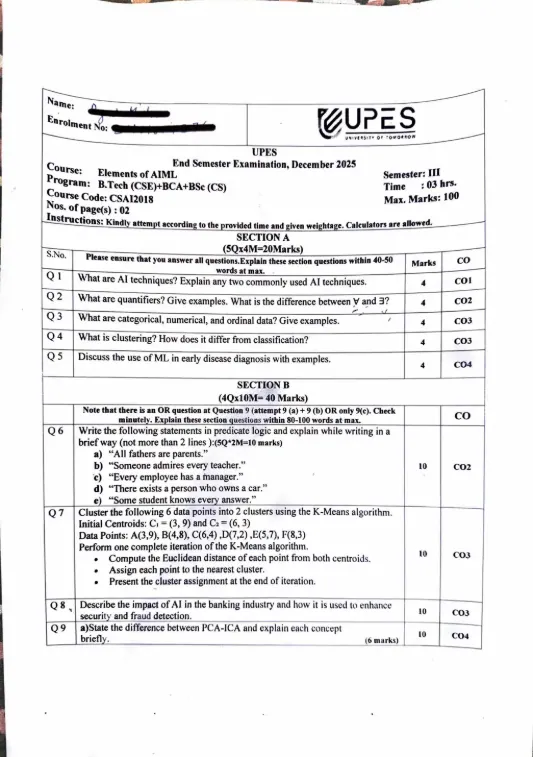 End-Sem 2025(Dec)[CSE], Elements of AIML