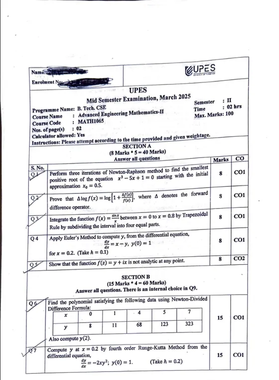 Mid-Sem 2025(March)[CSE], AEM-2 (Mathematics)