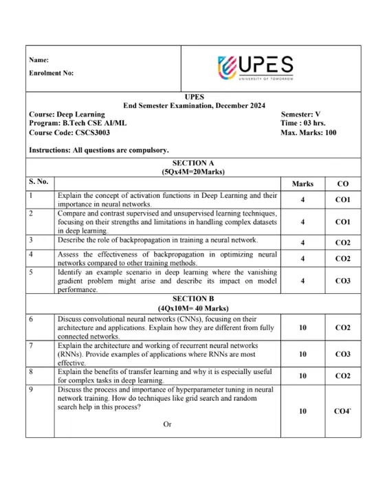 End-Sem 2024(Dec)[CSE], Deep Learning