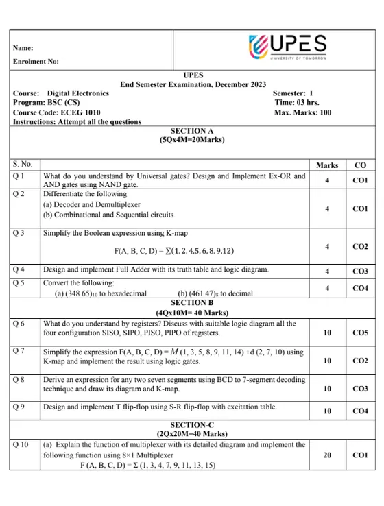 End-Sem 2023(December)[CSE], Digital Electronics