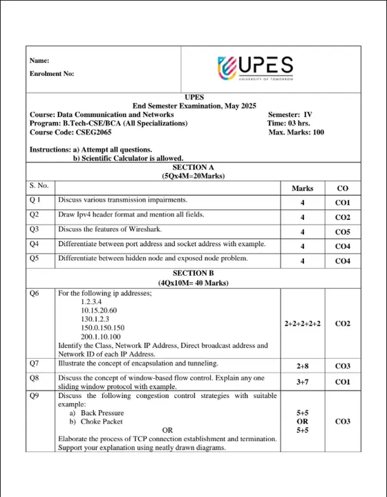 End-Sem 2025(May)[CSE], Data Communication & Networks
