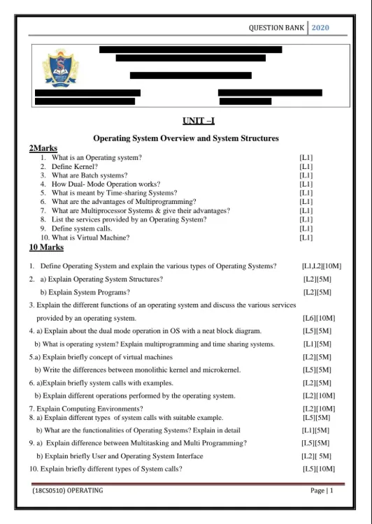 OS QBank 2, Operating Systems