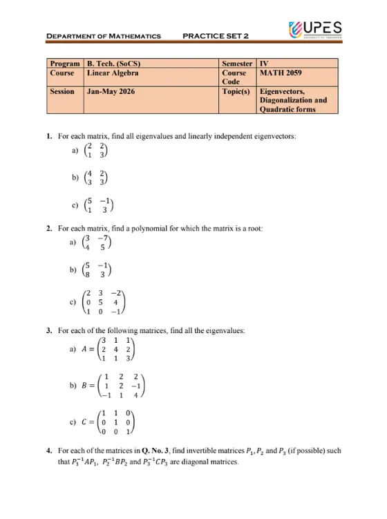 Practise Set 2 ✅Solved, Linear Algebra