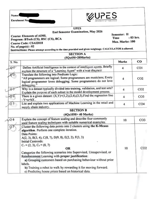 End-Sem 2026(May)[CSE], Elements of AIML