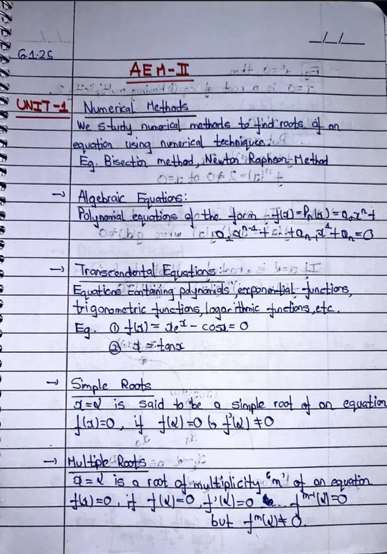 Unit 1:Numerical Methods and Optimization, AEM-2 (Mathematics)