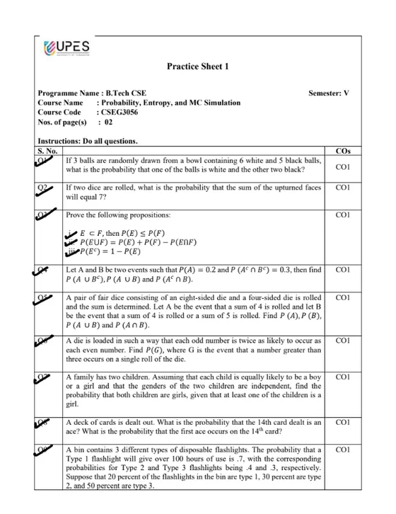 Practise Sheet 1, Probability, Entropy, and MC Simulation
